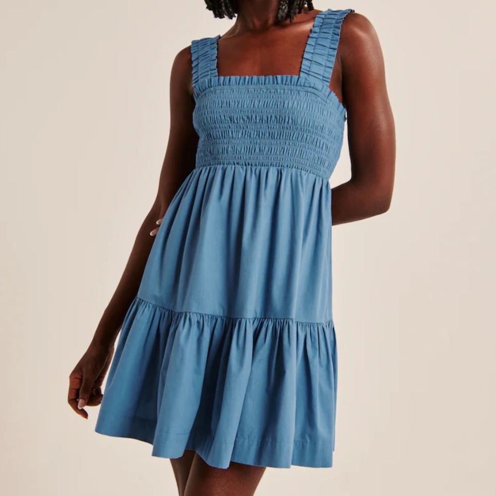 NWOT Abercrombie Smocked Bodice Easy Mini Dress in Blue